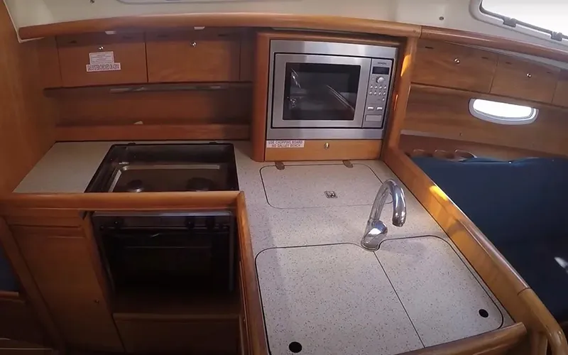 Galley of Evi, a Bavaria 34 sailboat at Municipal Unit of Lefkada, Greece