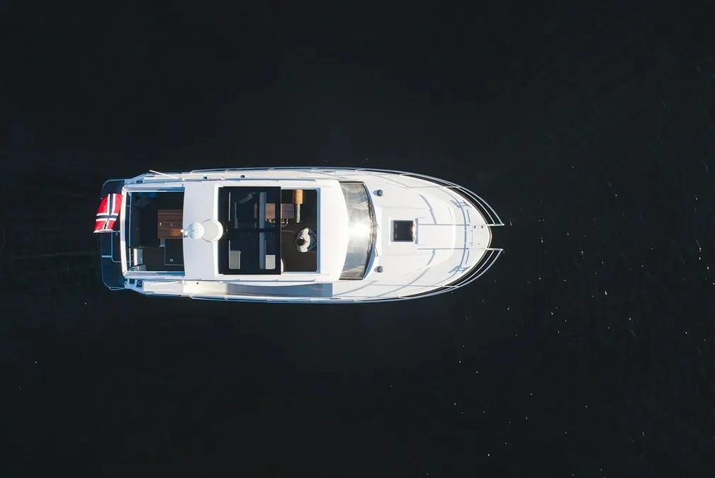 Exterior view of Timeless, a Viknes Skilso 35 Panorama motorboat at Općina Sukošan, Croatia