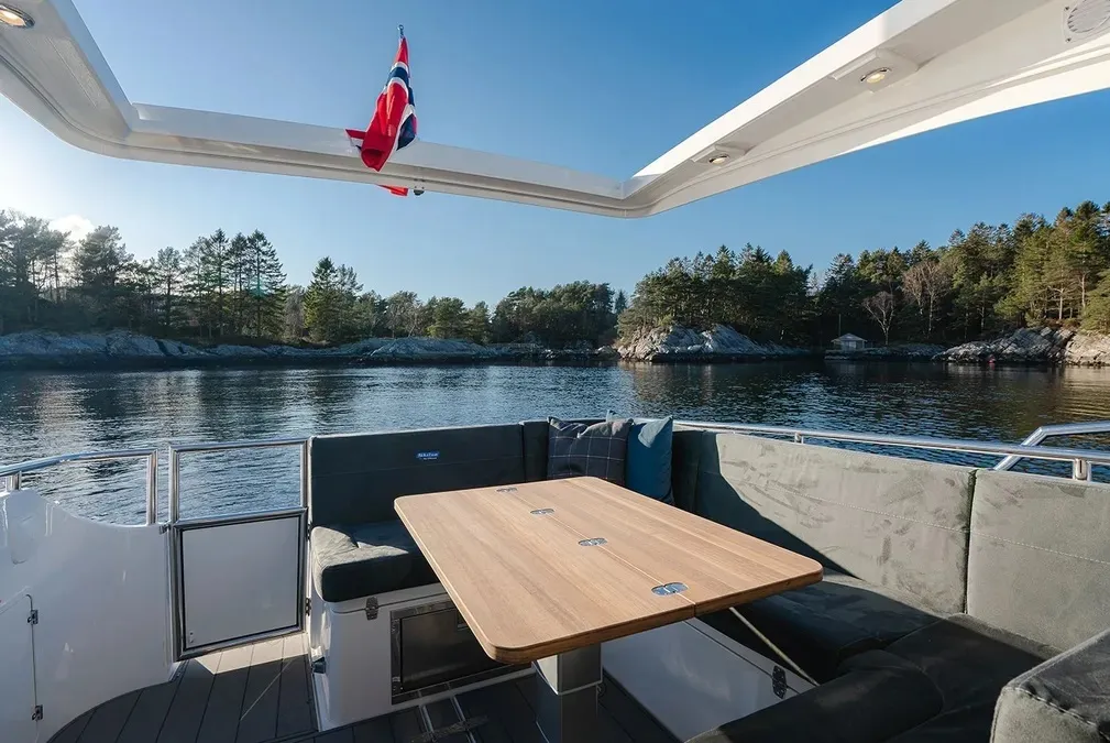 Deck of Timeless, a Viknes Skilso 35 Panorama motorboat at Općina Sukošan, Croatia