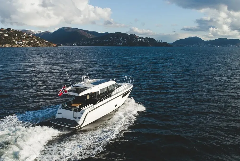 Exterior view of Timeless, a Viknes Skilso 35 Panorama motorboat at Općina Sukošan, Croatia