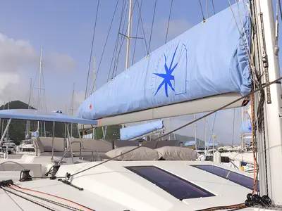 Deck of Limin', a Fountaine Pajot Elba 45 catamaran at Parham Town, British Virgin Islands