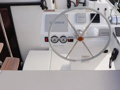 Cockpit of Limin', a Fountaine Pajot Elba 45 catamaran at Parham Town, British Virgin Islands