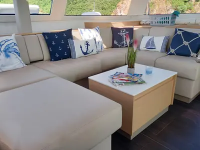 Salon of Limin', a Fountaine Pajot Elba 45 catamaran at Parham Town, British Virgin Islands