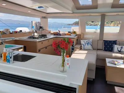 Galley of Limin', a Fountaine Pajot Elba 45 catamaran at Parham Town, British Virgin Islands
