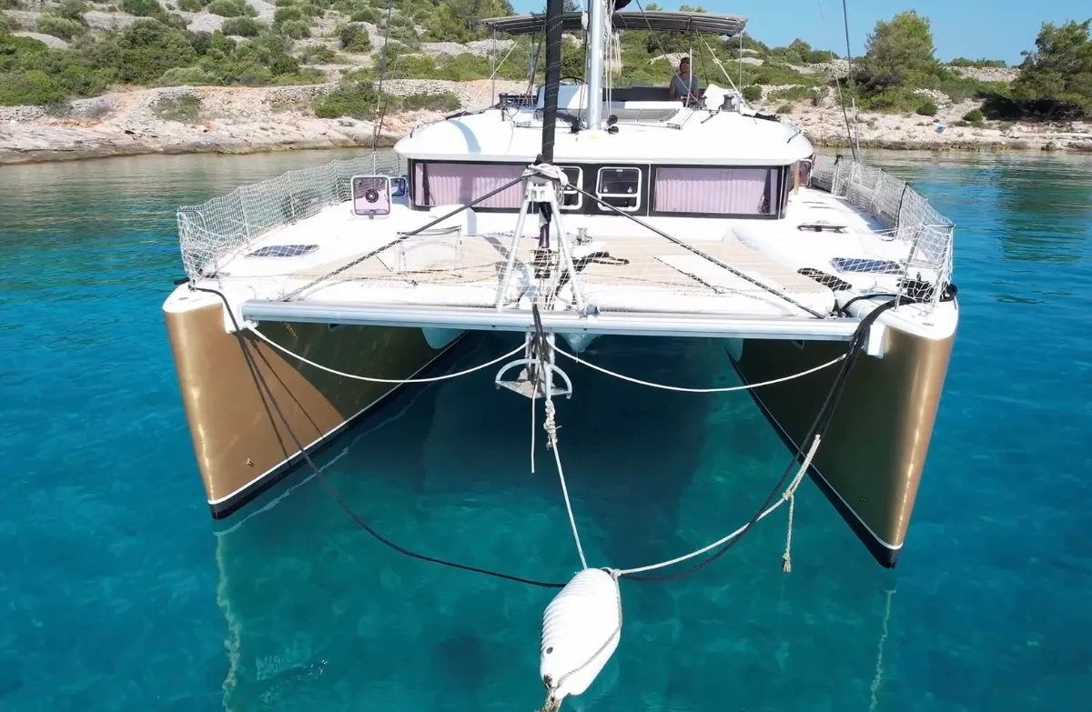 Black Duck, a Lagoon 450 Fly catamaran at Pirovac, Croatia