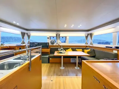 Deck of Black Duck, a Lagoon 450 Fly catamaran at Pirovac, Croatia