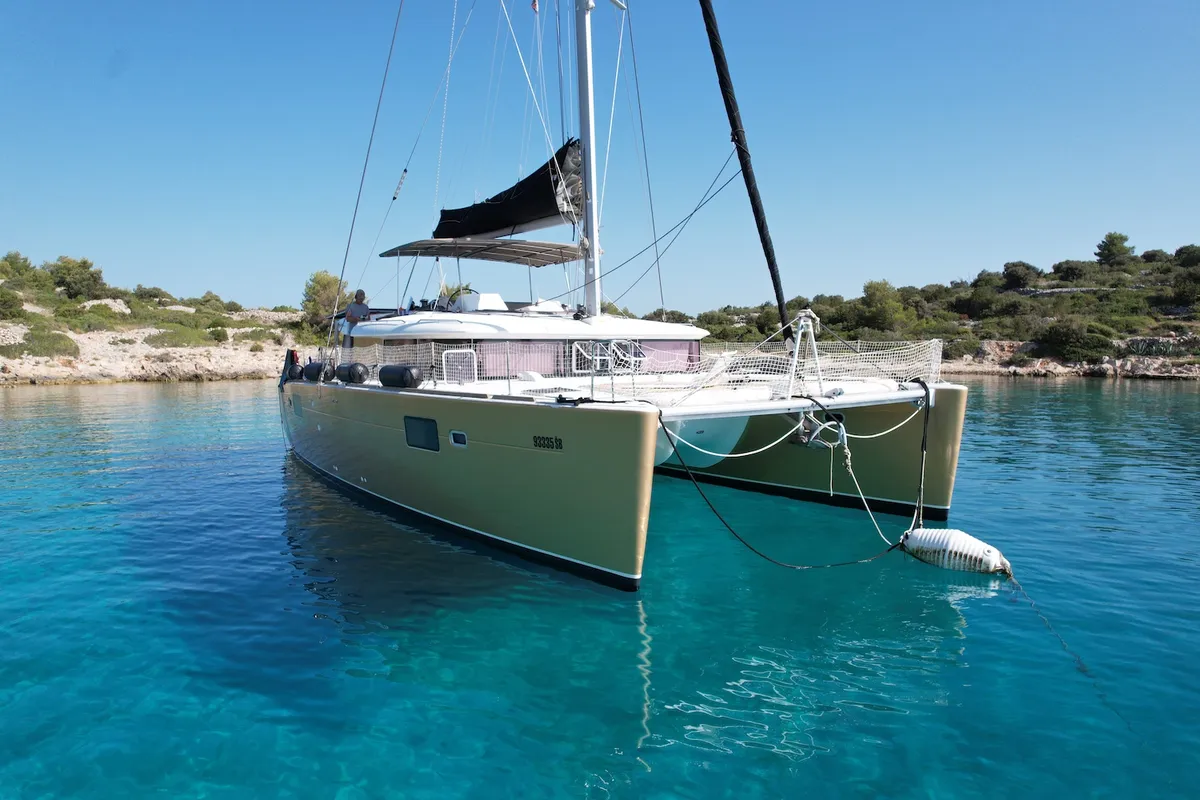 Black Duck, a Lagoon 450 Fly catamaran at Pirovac, Croatia