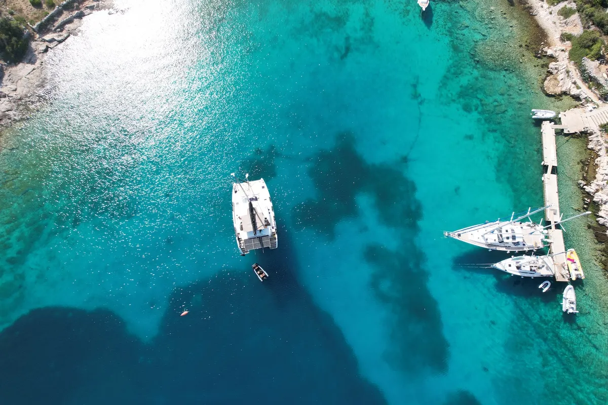 Black Duck, a Lagoon 450 Fly catamaran at Pirovac, Croatia