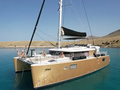 Black Duck, a Lagoon 450 Fly catamaran at Pirovac, Croatia