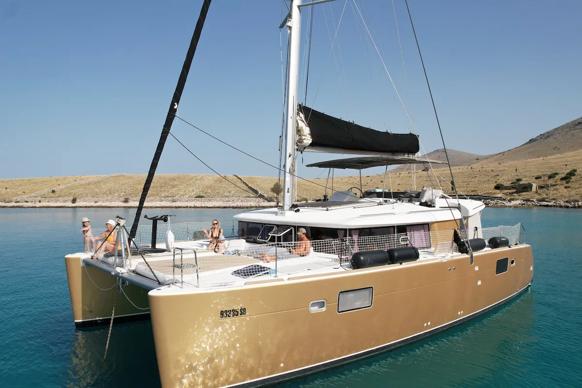 Black Duck, a Lagoon 450 Fly catamaran at Pirovac, Croatia