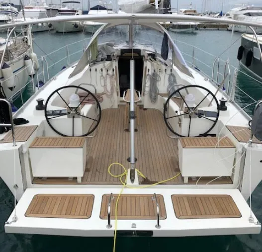 Cockpit of Teuta, a Cobra 38 sailboat at Grad Biograd na Moru, Croatia
