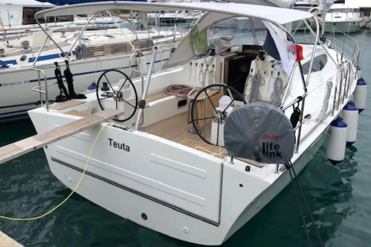 Deck of Teuta, a Cobra 38 sailboat at Grad Biograd na Moru, Croatia