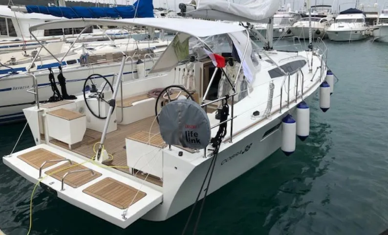 Deck of Teuta, a Cobra 38 sailboat at Grad Biograd na Moru, Croatia