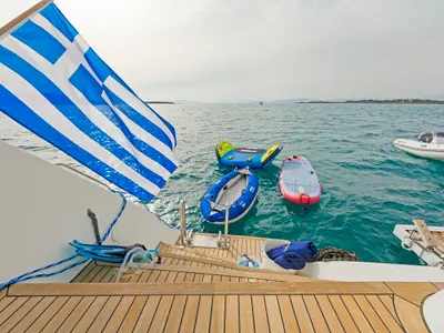 Deck of Meliti, a Lagoon 560 catamaran at Athens, Greece