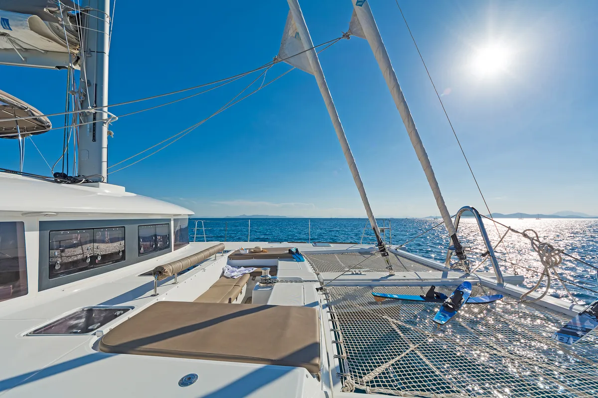 Deck of Meliti, a Lagoon 560 catamaran at Athens, Greece