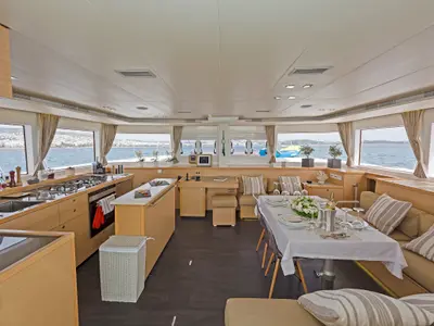 Salon of Meliti, a Lagoon 560 catamaran at Athens, Greece