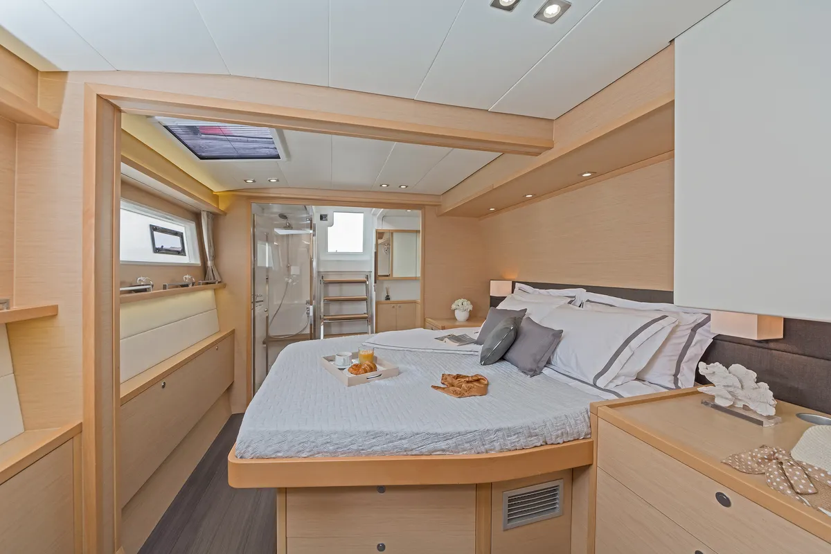Cabin on Meliti, a Lagoon 560 catamaran at Athens, Greece