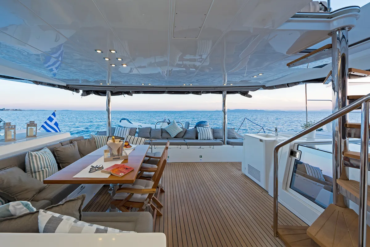 Deck of Meliti, a Lagoon 560 catamaran at Athens, Greece