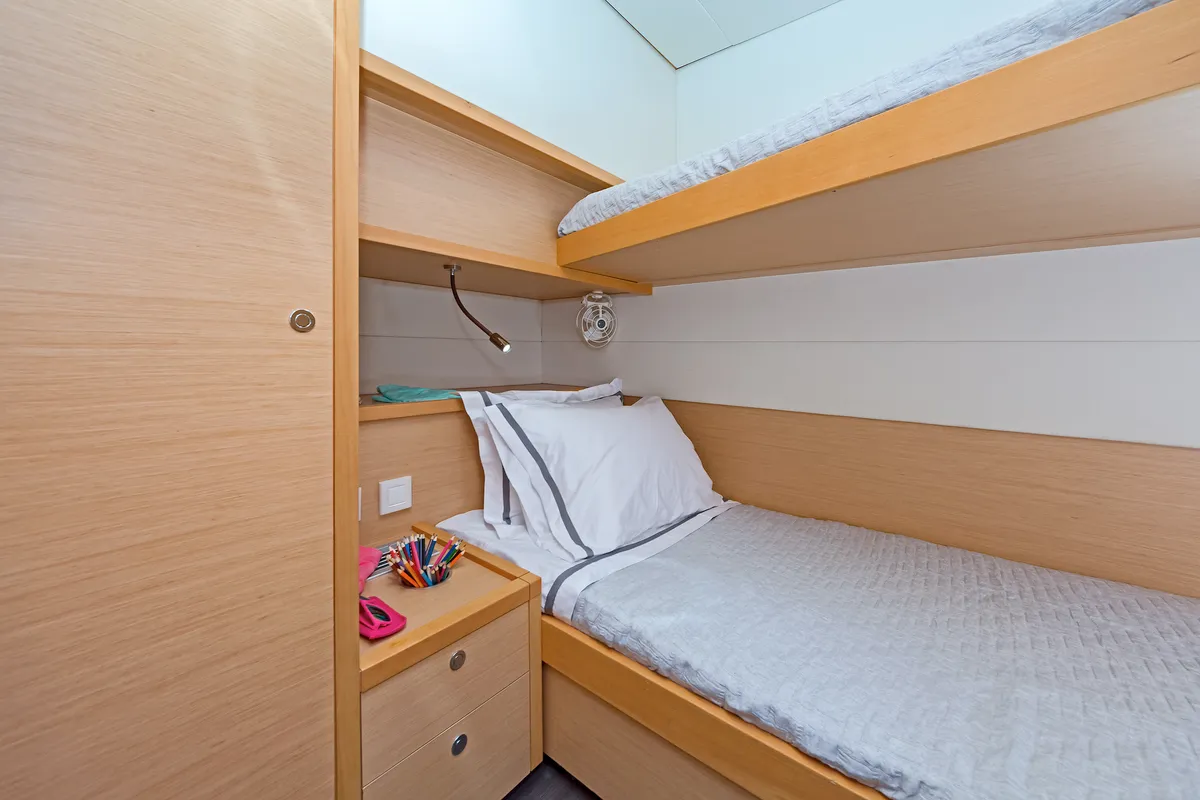 Cabin on Meliti, a Lagoon 560 catamaran at Athens, Greece