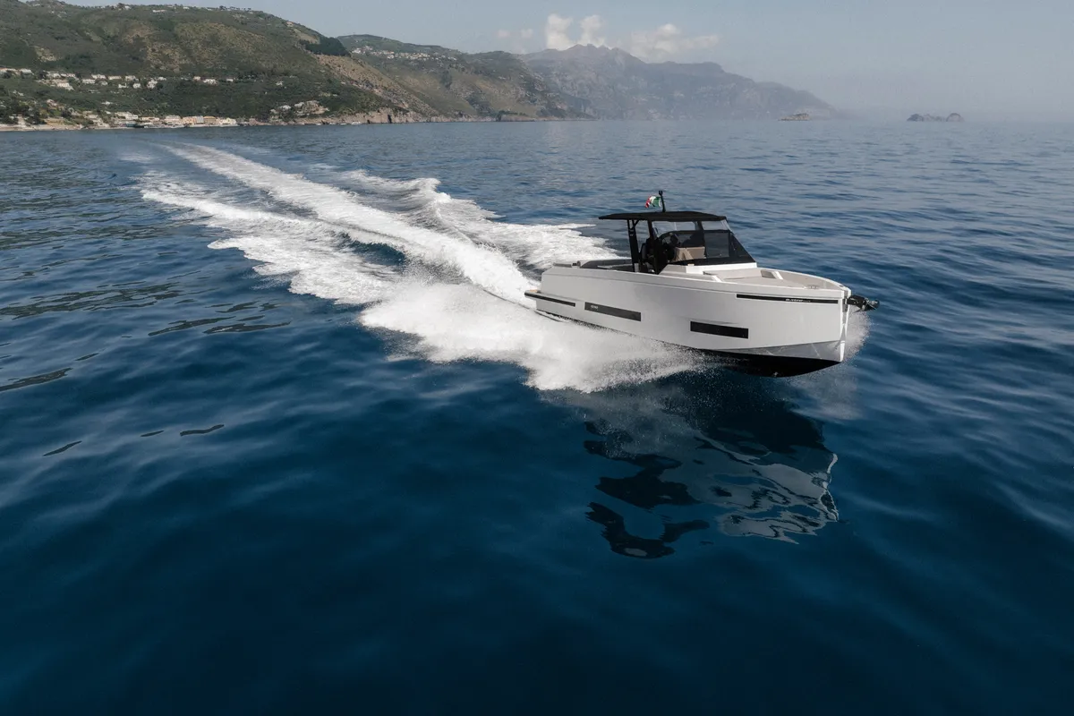 Exterior view of De Antonio D32, a motorboat at Sorrento, Italy