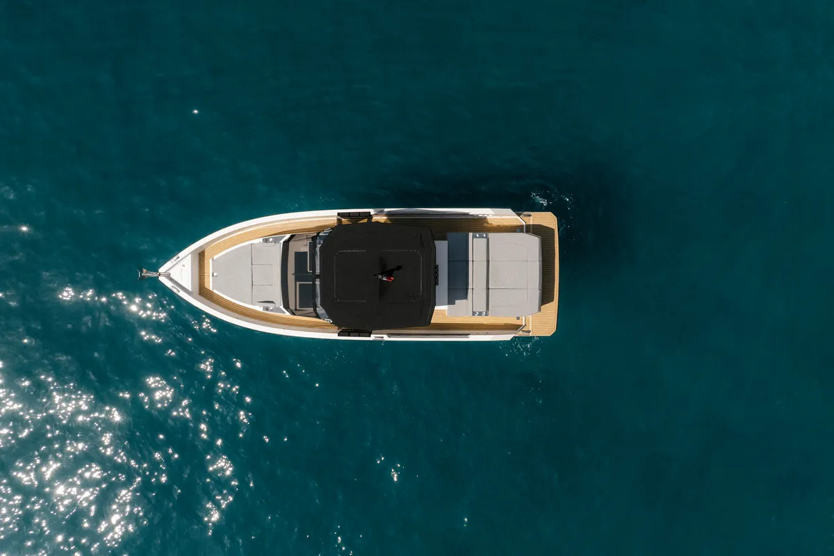 Exterior view of De Antonio D32, a motorboat at Sorrento, Italy