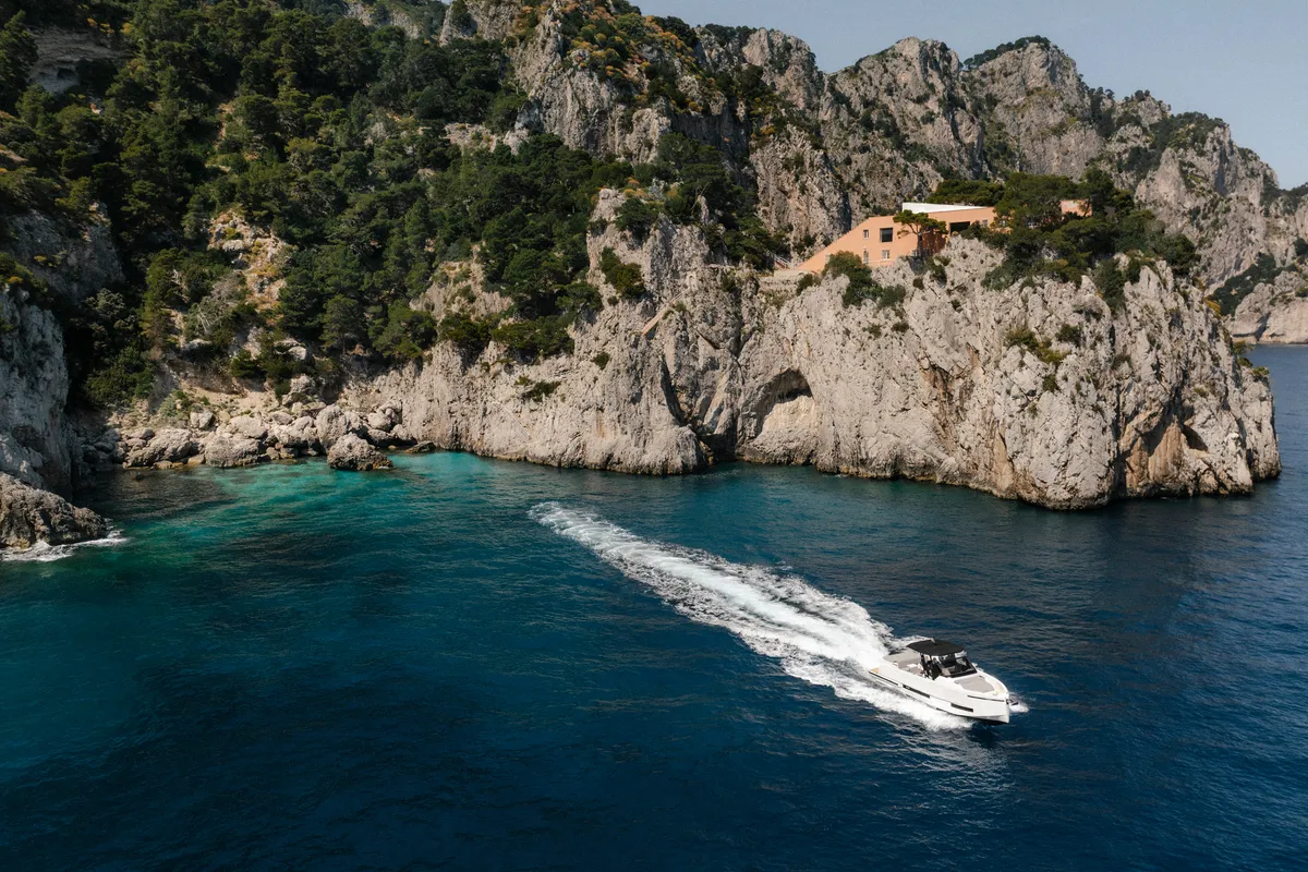 Exterior view of De Antonio D32, a motorboat at Sorrento, Italy