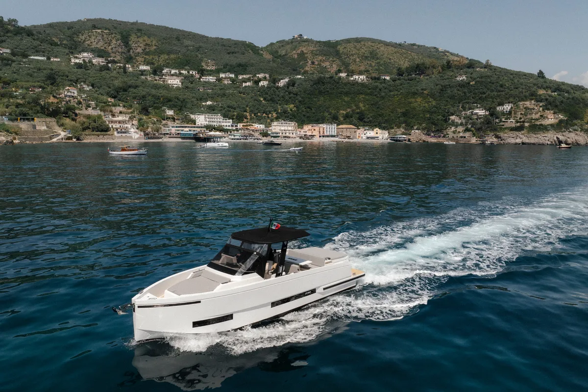 Exterior view of De Antonio D32, a motorboat at Sorrento, Italy