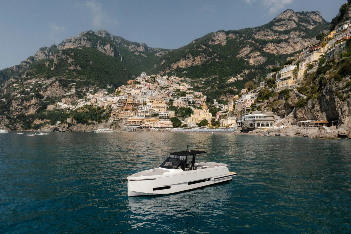 Exterior view of De Antonio D32, a motorboat at Sorrento, Italy