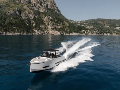 Exterior view of De Antonio D32, a motorboat at Sorrento, Italy