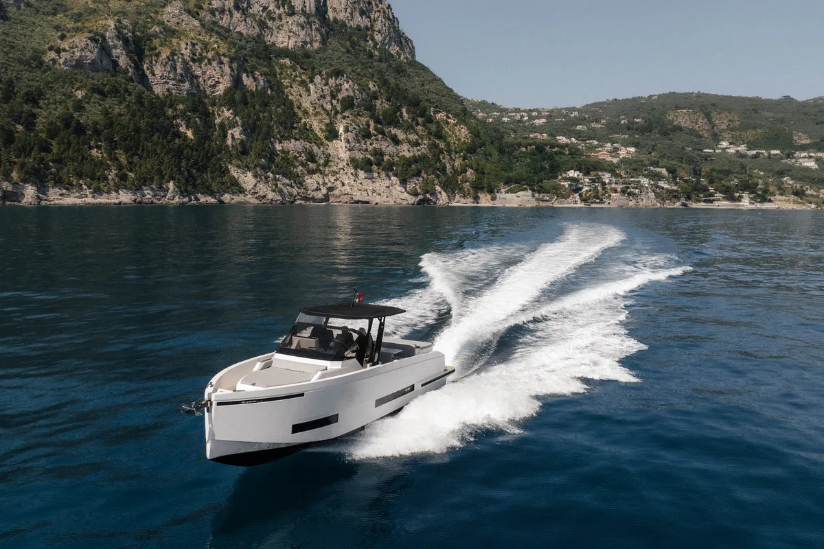 Exterior view of De Antonio D32, a motorboat at Sorrento, Italy