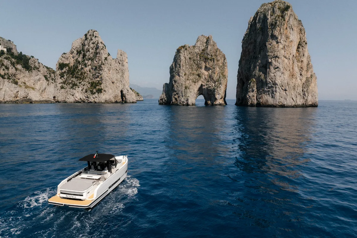 Exterior view of De Antonio D32, a motorboat at Sorrento, Italy