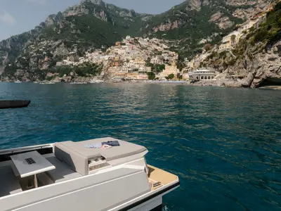 Deck of De Antonio D32, a motorboat at Sorrento, Italy