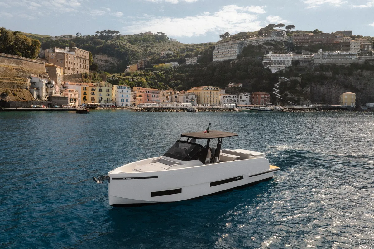 Exterior view of De Antonio D32, a motorboat at Sorrento, Italy