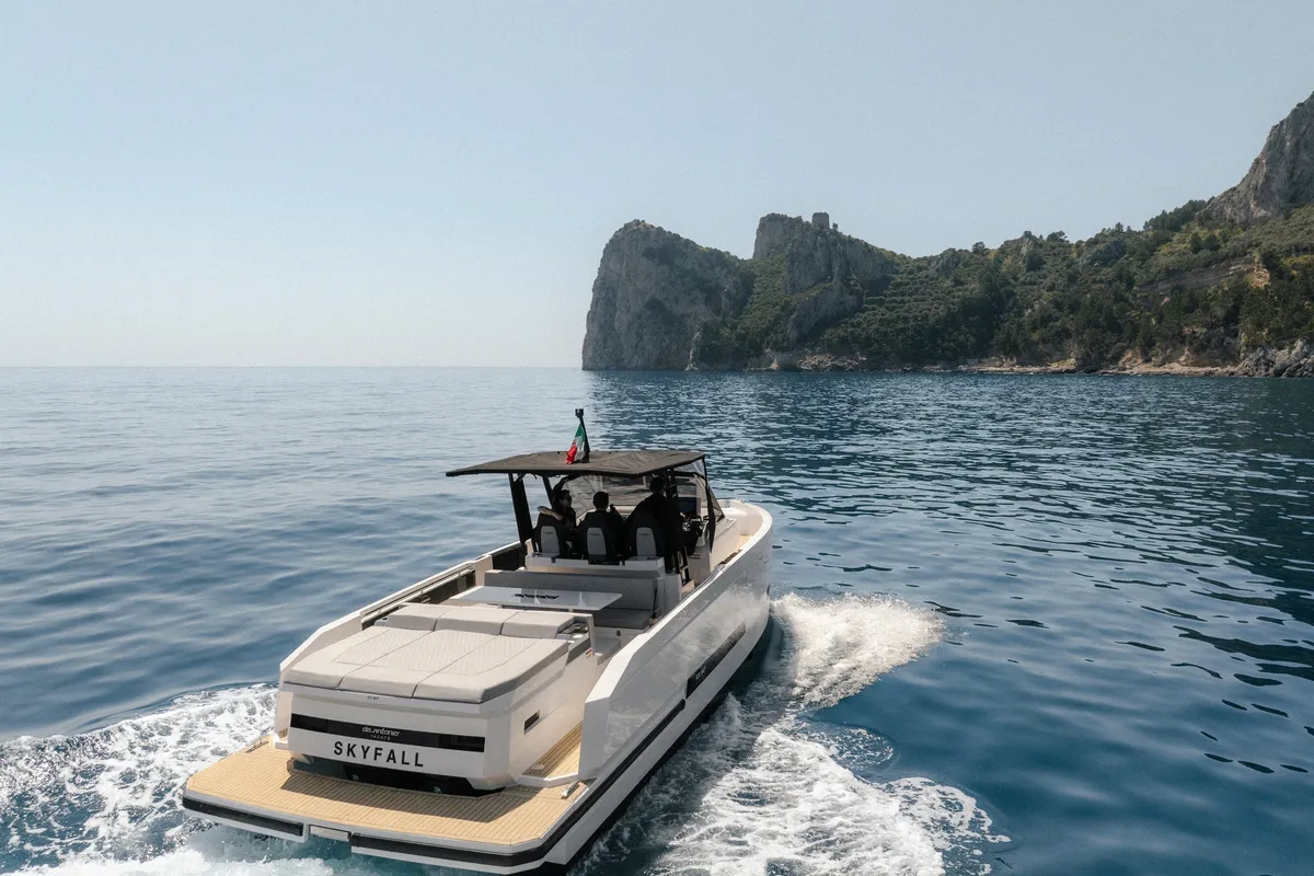 Exterior view of De Antonio D32, a motorboat at Sorrento, Italy