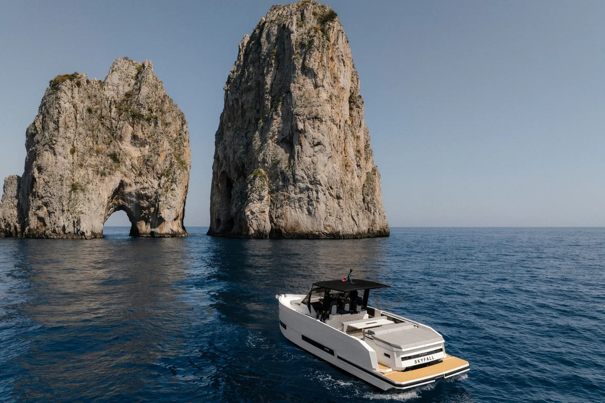 Exterior view of De Antonio D32, a motorboat at Sorrento, Italy