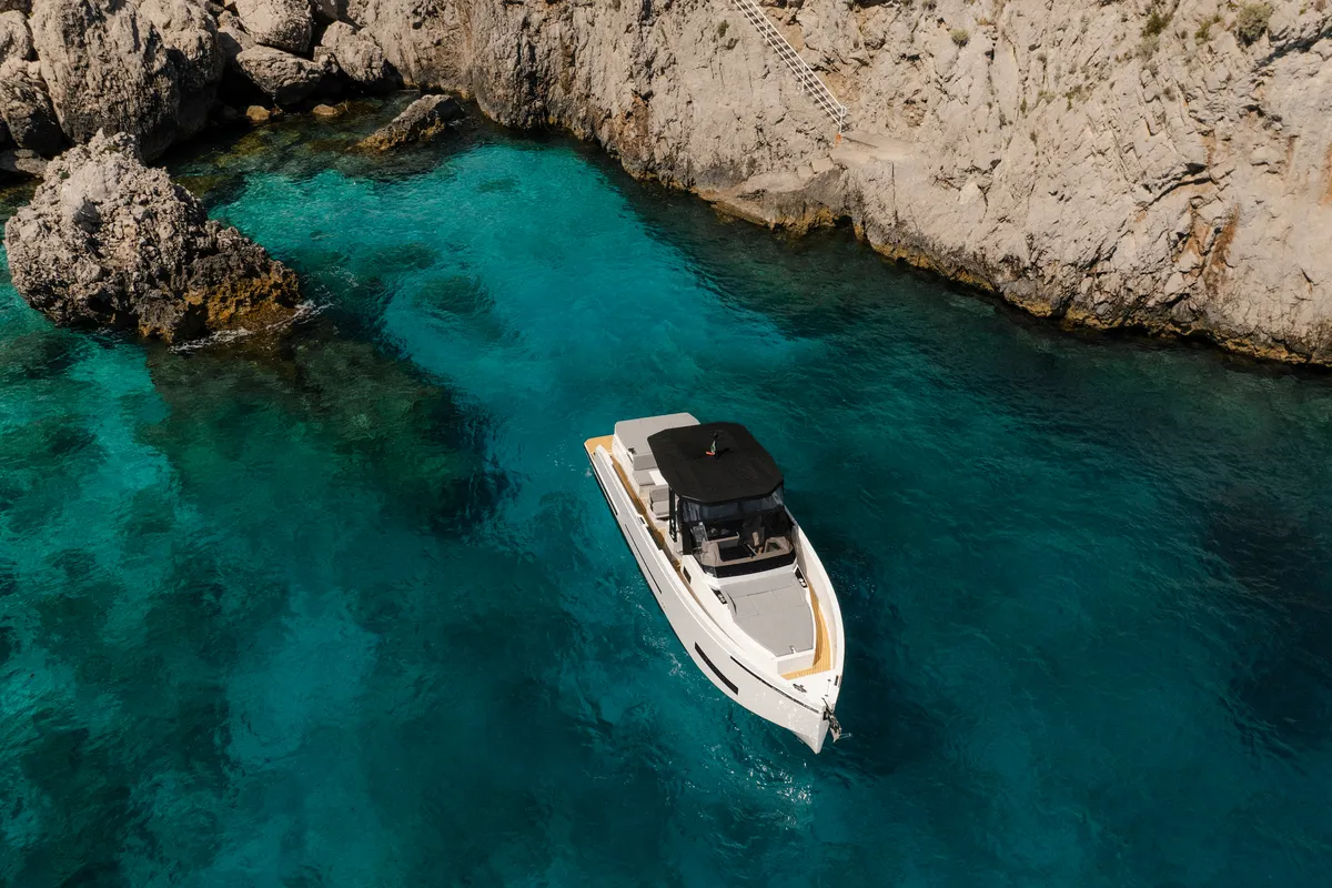 Exterior view of De Antonio D32, a motorboat at Sorrento, Italy