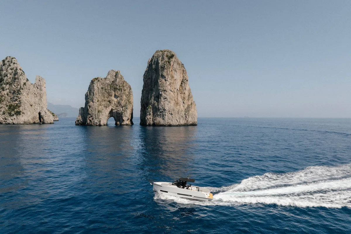 Exterior view of De Antonio D32, a motorboat at Sorrento, Italy