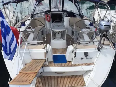 Cockpit of Joy, a Jeanneau Sun Odyssey 49 sailboat at Kontokali, Greece