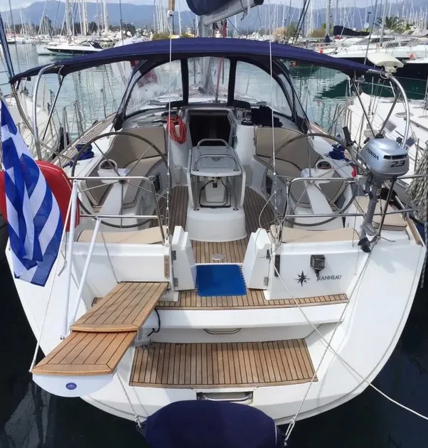 Cockpit of Joy, a Jeanneau Sun Odyssey 49 sailboat at Kontokali, Greece