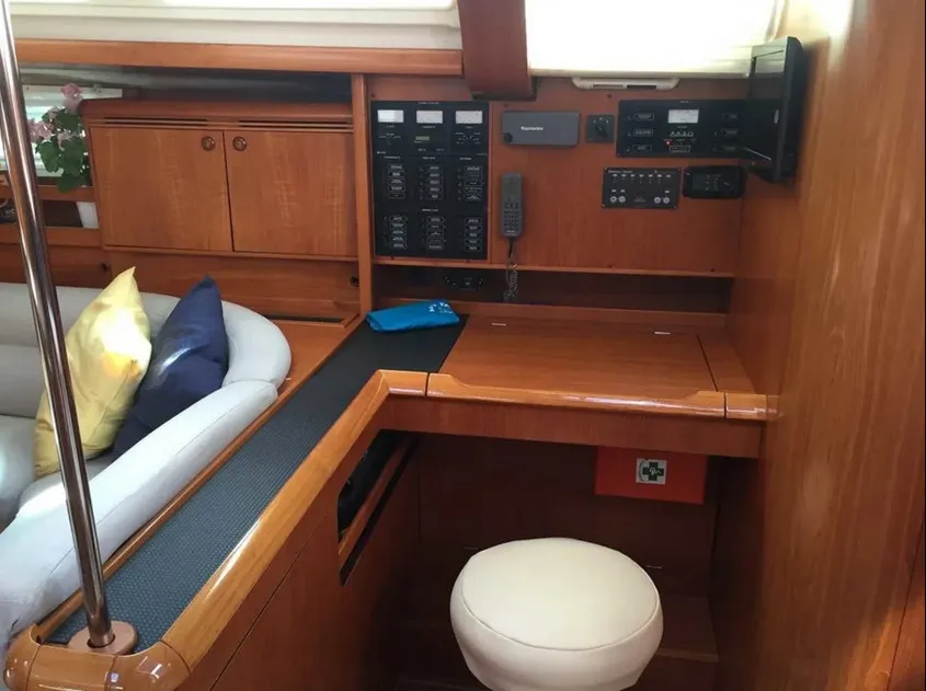 Salon of Joy, a Jeanneau Sun Odyssey 49 sailboat at Kontokali, Greece