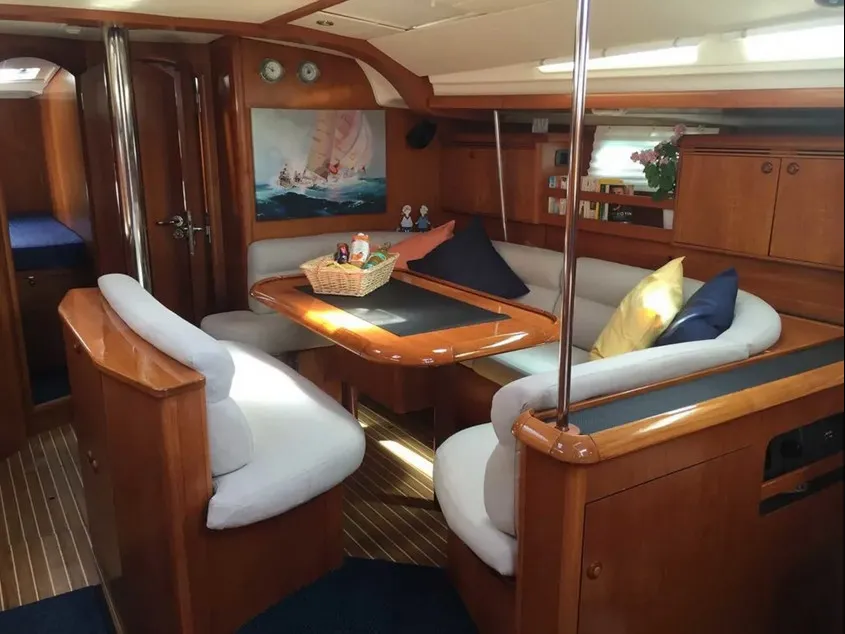 Salon of Joy, a Jeanneau Sun Odyssey 49 sailboat at Kontokali, Greece