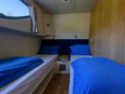 Cabin on Cygnet Magnifique, a motorboat at Jarnac, France