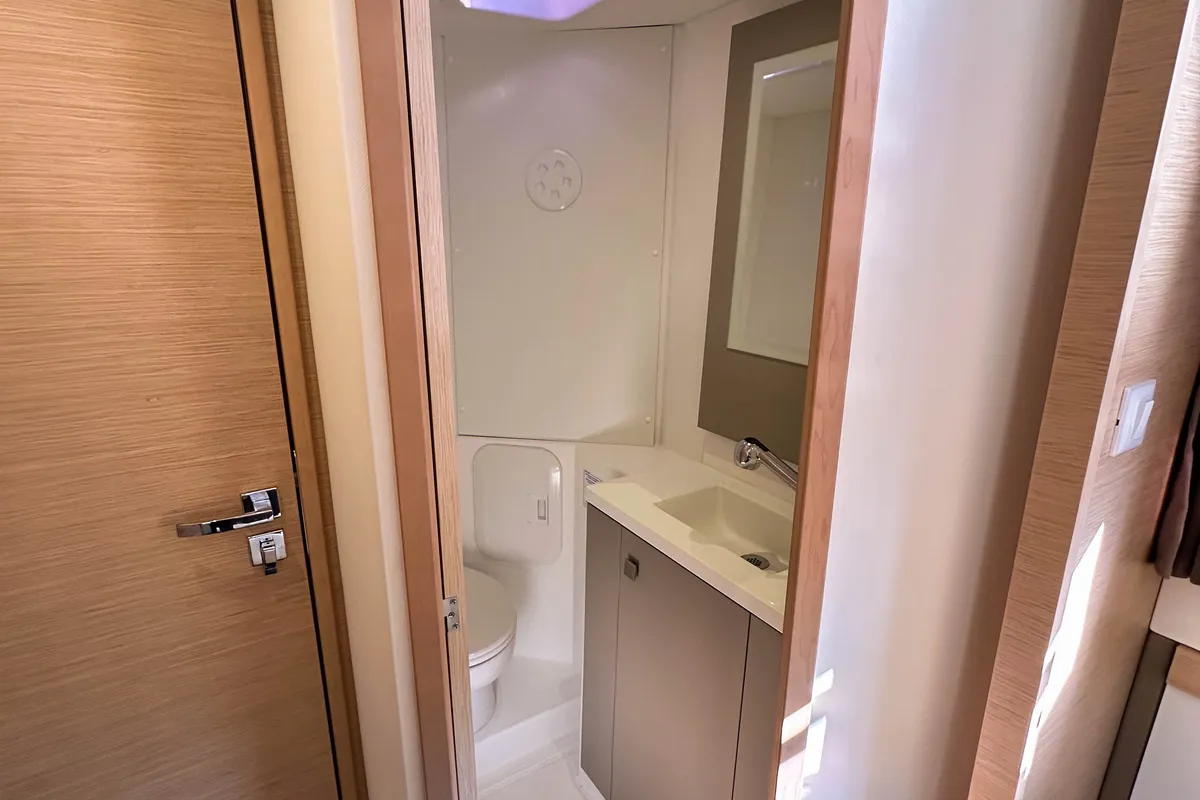 Head on One of Us, a Fountaine Pajot Isla 40 catamaran at Rostock, Germany