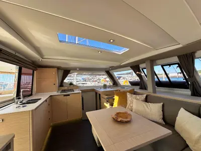 Galley of One of Us, a Fountaine Pajot Isla 40 catamaran at Rostock, Germany
