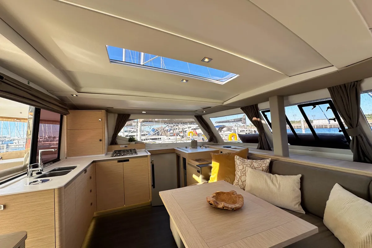 Galley of One of Us, a Fountaine Pajot Isla 40 catamaran at Rostock, Germany