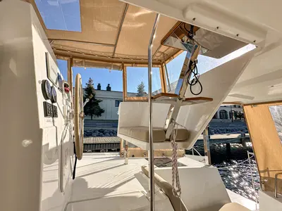 Cockpit of One of Us, a Fountaine Pajot Isla 40 catamaran at Rostock, Germany