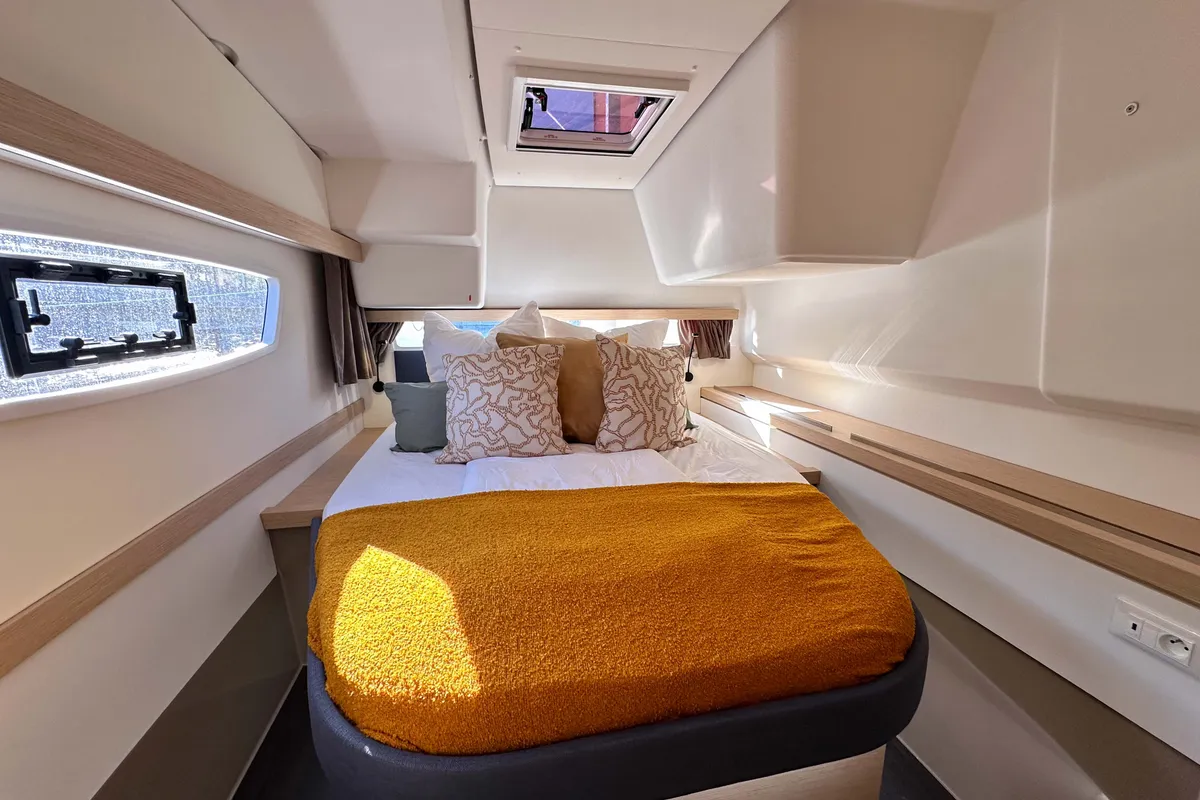 Cabin on One of Us, a Fountaine Pajot Isla 40 catamaran at Rostock, Germany