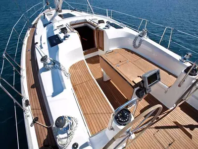 Deck of Star Fabian, a Bavaria 40 Cruiser sailboat at Primošten, Croatia