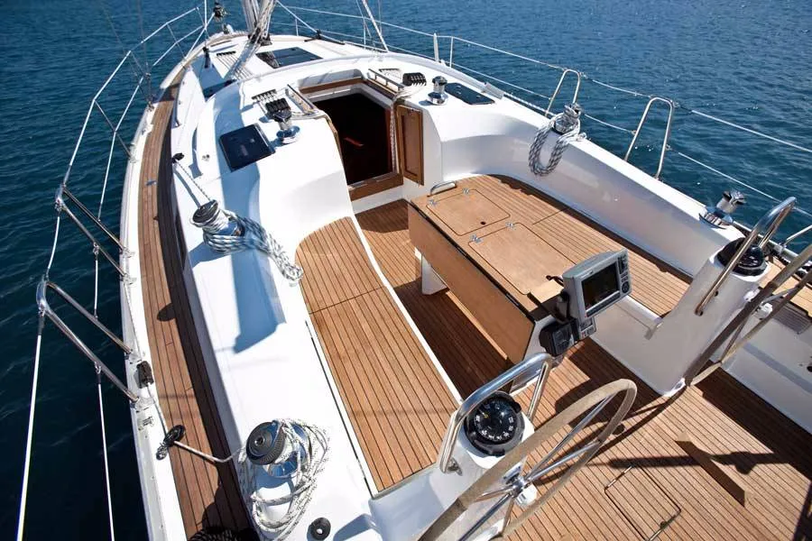 Deck of Star Fabian, a Bavaria 40 Cruiser sailboat at Primošten, Croatia
