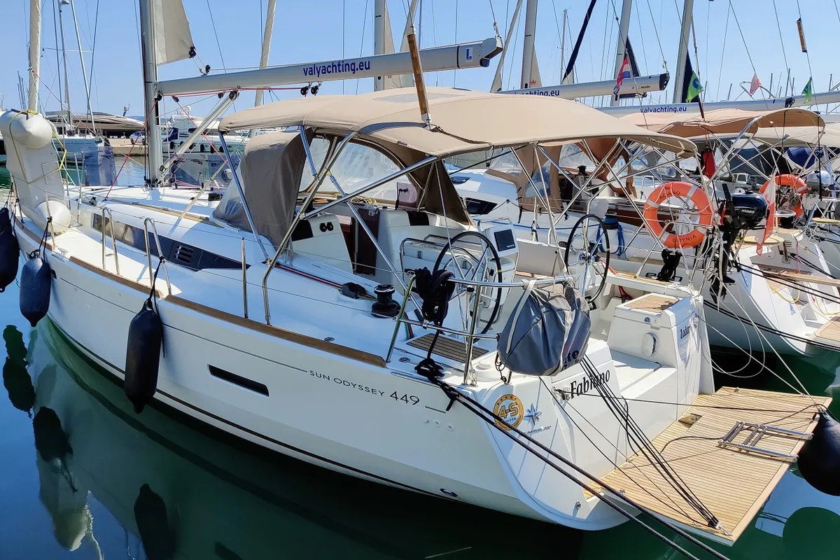 Exterior view of Fabiano II, a Jeanneau Sun Odyssey 449 sailboat at Općina Sukošan, Croatia